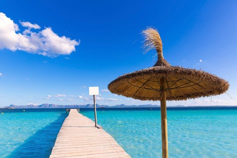 Mallorca Platja de Alcudia beach pier in Majorca Balearic islands