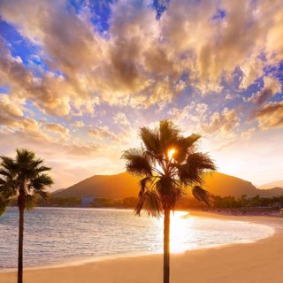 Alcudia Majorca at sunset on the beach Mallorca Balearic islands