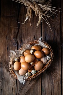 Fresh eggs straight from the farm in a basket