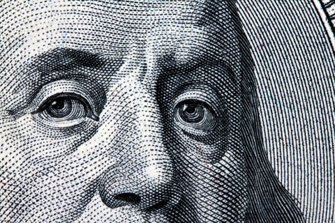 Detail of American dollar banknotes. Franklin Austria