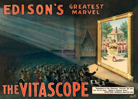 Historical advertisement for Thomas Edison's Vitascope, 19th Century, digitally edited