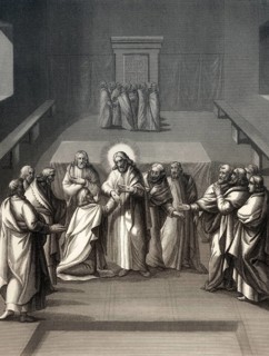 Christ's appearance with doubting Thomas, New Testament, steel engraving 1853, digitally restored