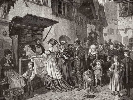 Market scene in the Middle Ages, Germany, Europe