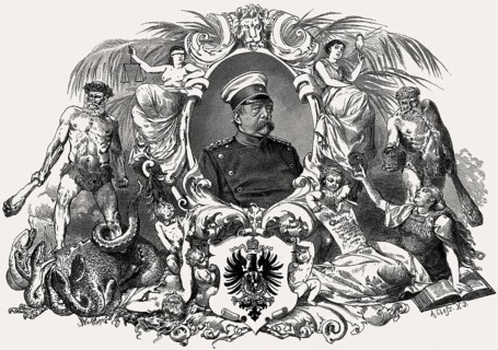 Allegory with Prince of Bismarck, first Chancellor of the German Empire, founding of the German