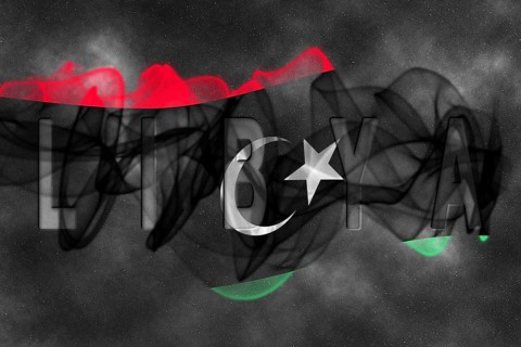 Libya Flag with Starry Background Smoke Effect