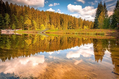 Small reservoir between Schönheide and Carolagrün in the western Ore Mountains, Schönheide, Saxony,