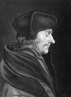 Desiderius Erasmus (1466-1536) on engraving from 1859. Dutch Renaissance humanist, Catholic priest,
