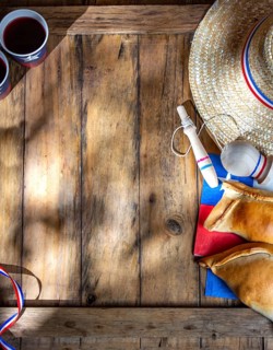 Food, Food, Chilean independence day concept. fiestas patrias. Tipical baked empanadas, wine or