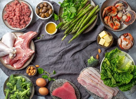 Food, Vegetarian and animal protein, carb and fat sources. Low carbs and ketogenic diet. Healthy