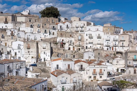 The old town centre of Monte Sant Angelo in the Gargano mountains in the Italian region of Apulia