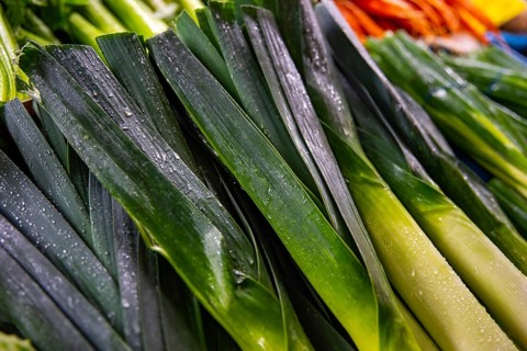 Vegetables from the weekly market market, fresh leek