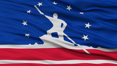 Closeup Richmond Flag, Capital of Virginia State, Flying in the Wind