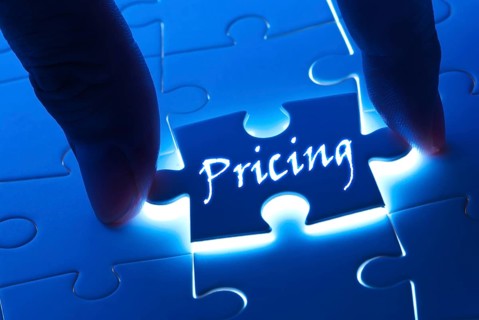 Pricing concept, pricing word on puzzle piece with back light