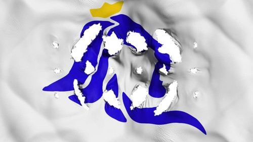 Luxembourg city flag with a small holes, white background, 3d rendering