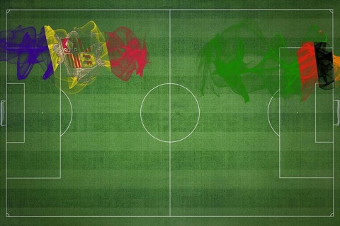 Andorra vs Zambia Soccer Match, national colors, national flags, soccer field, football game,