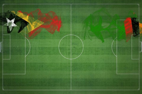 East Timor vs Zambia Soccer Match, national colors, national flags, soccer field, football game,