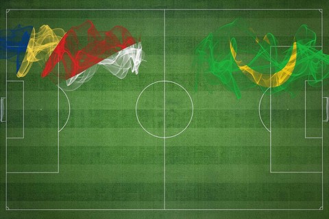 Seychelles vs Mauritania Soccer Match, national colors, national flags, soccer field, football