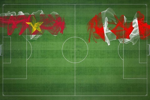 Suriname vs Canada Soccer Match, national colors, national flags, soccer field, football game,