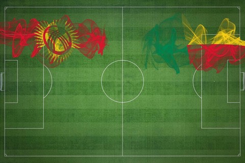Kyrgyzstan vs Benin Soccer Match, national colors, national flags, soccer field, football game,
