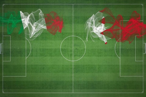 Italy vs Bahrain Soccer Match, national colors, national flags, soccer field, football game,
