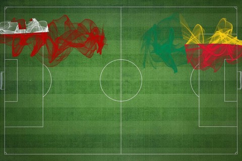 Tonga vs Benin Soccer Match, national colors, national flags, soccer field, football game,