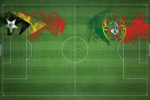 East Timor vs Portugal Soccer Match, national colors, national flags, soccer field, football game,