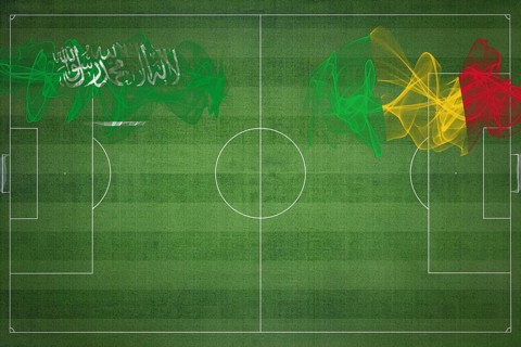 Saudi Arabia vs Mali Soccer Match, national colors, national flags, soccer field, football game,