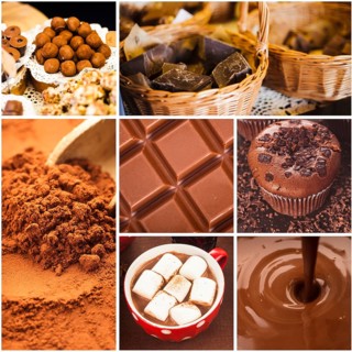 Chocolate collage from seven photos. Different choco