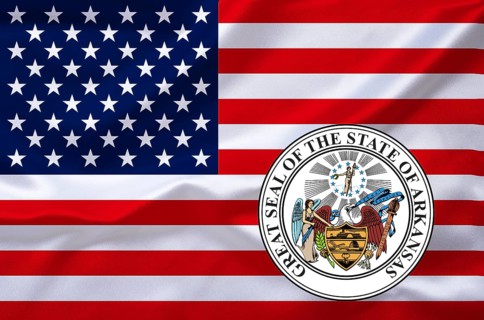 The flag of the USA with the coat of arms of Arkansas, Studio