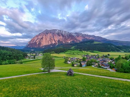 Summer austrian landscape with Grimming mountain (2.351 m), an isolated peak in the Dachstein