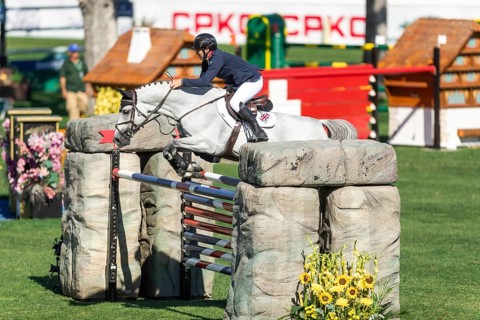 Donald Whitaker of Great Britain, riding Picasso VD Zwartbleshoeve compete in the BMO Nations Cup