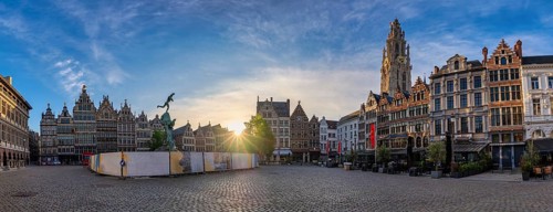 Antwerp Belgium, sunrise panorama city skyline at Grote Markt (Large Market) Square