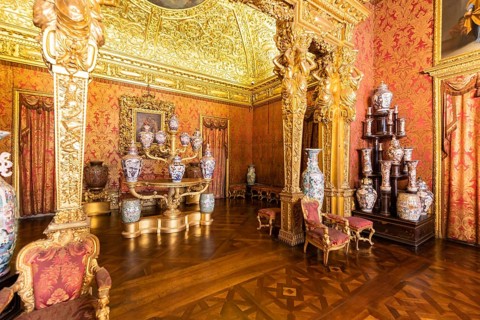 Turin, Italy, April, 2023: Royal Palace Chinese Cheramics Room. Luxury elegant ancient interior,