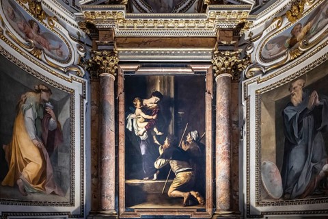 Altarpiece with the Madonna di Loreto by the Italian Baroque master Caravaggio in the Cavalletti