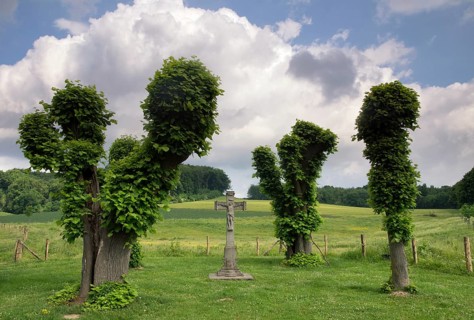 Wayside cross near Terborgh castle in the Dutch village Schinnen in the most southern province
