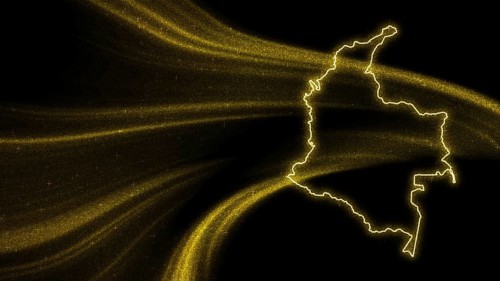 Map of Colombia, Gold glitter map on dark background