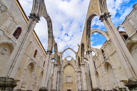 Ruins of Carmo Convent, an archaeological museum in Lisbon, Portugal, Europe