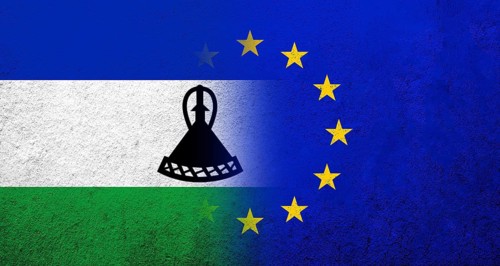 Flag of the European Union with Kingdom of Lesotho National flag. Grunge background