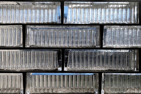 Glass blocks in a house in the Bauhaus Estate Törten, Dessau, Saxony-Anhalt, Germany, Europe