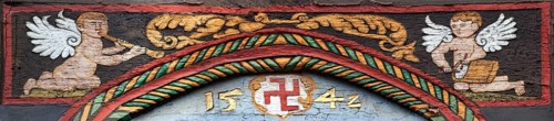 Coat of arms, Family Raven, 1542, Ornate Fachwerk-style, Decorations on a half-timbered house,