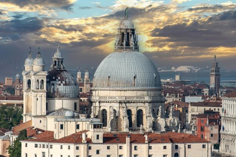 View of the Dome of Church Santa Maria della Salute in Venice, view from Church San Giorgio