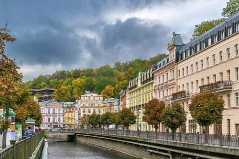 Embankment of Tepla river in Karlovy Vary, Czech republic