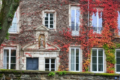 Façade of a historic house near the town hall, Nantes, Loire-Atlantique department, Pays de la