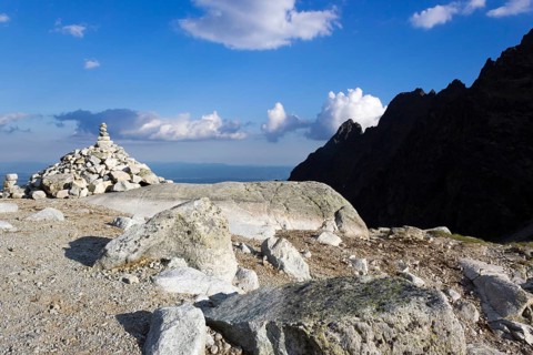 Cairn in mountains, High Tatras, Slovakia, Europe