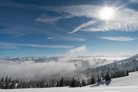 Fantastic snowshoe tour on the Hochgrat at the Nagelfluhkette in Allgau, Bavaria