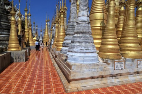 Some of the 1054 pagodas of the In-Dein Pagoda Forest on Inle Lake