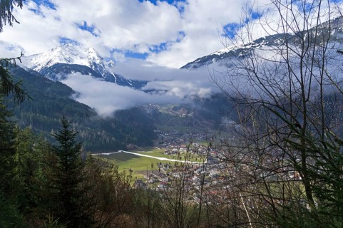 View from the mountainside to the Mayrhofen ski resort. Tyrol, Austrian Alps
