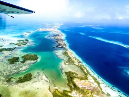 Los Roques, Venezuela. Aerial of island and beach