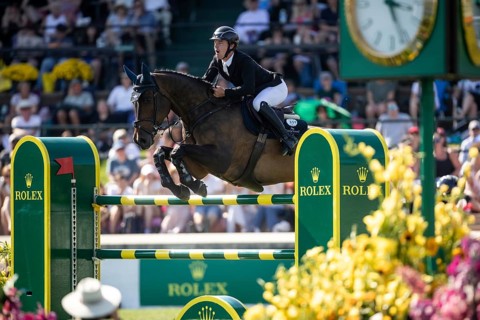 Michael Pender of Ireland and riding HHS Calais compete in the first round of the 1.60m CPKC