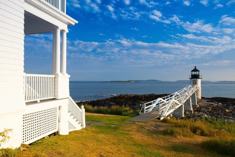 Marshall Point Light as seen from the rocky coast of Port Clyde, Maine